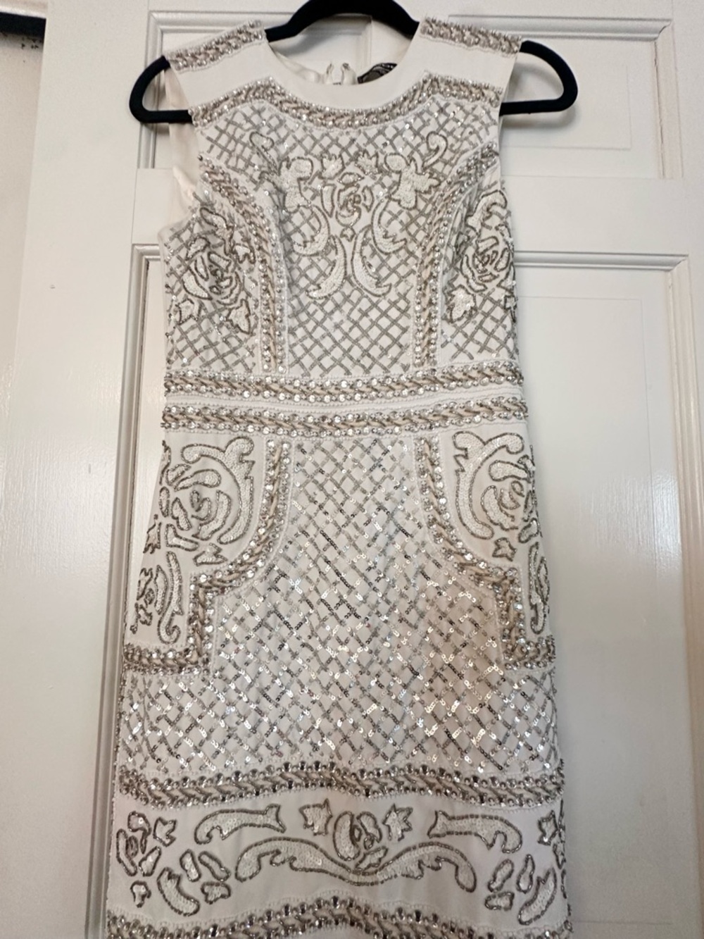 Bebe White Embellished Beaded Mini Dress